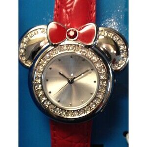 Disney Minnie Mouse Ears Watch NIB Rhinestone Red Black Bands NOS Quartz Adult